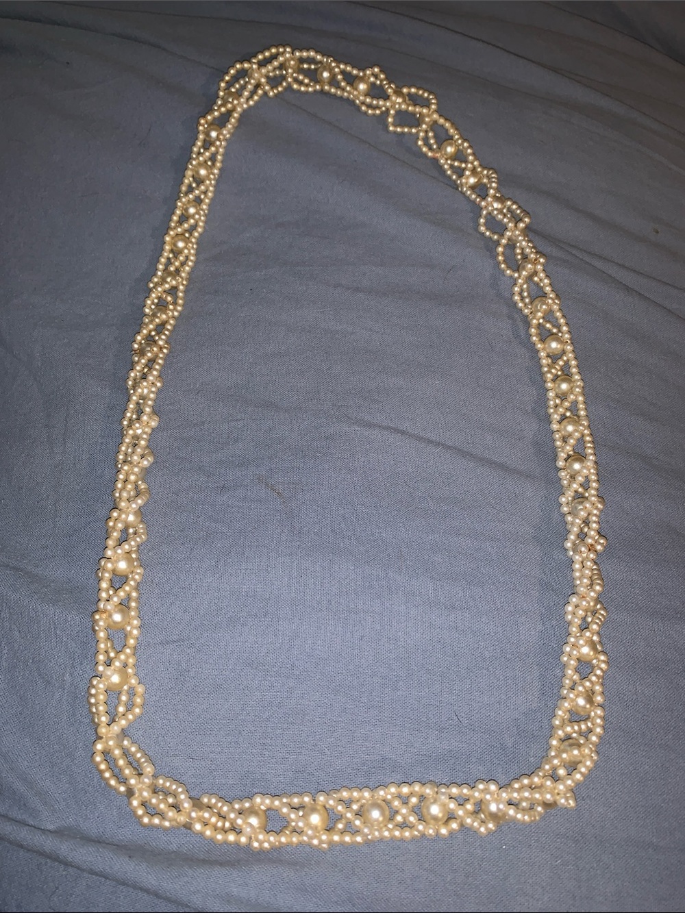 Braided Faux Pearl Long Necklace in Cream